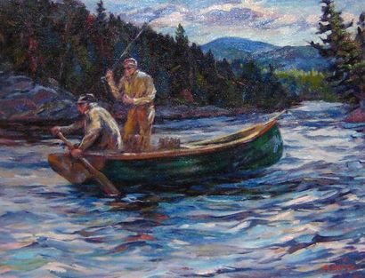 DUFFY, Robert W. (actif XXème - active 20th c.) «Matapedia river» Huile sur toile...