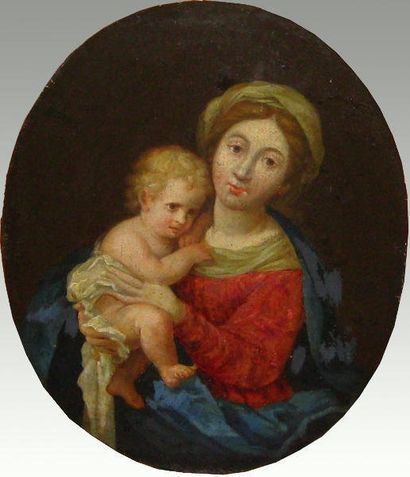 ÉCOLE FLAMANDE XVIIIème La Vierge et l'Enfant Huile sur toile marouflée sur panneau...
