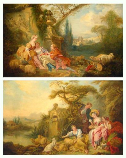 ÉCOLE FRANÇAISE XIXème Ensemble de deux huiles sur toile représentant des scènes...