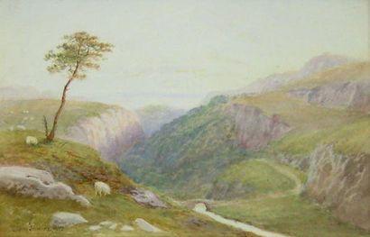 FIELDING, Copley (1787-1855) Près des montagnes Aquarelle Signée et datée en bas...