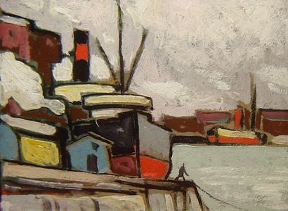 FORTIN, Marc-Aurèle ARCA (1888-1970) «Esquisse du port de Montréal» Huile sur carton...