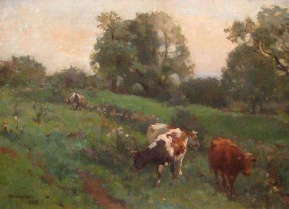GRAHAM, James Lillie (1873-1965) Paysage pastoral Huile sur panneau de bois Signée...