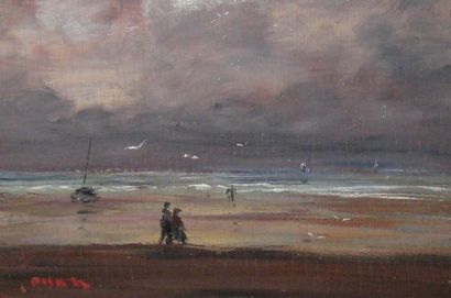 JOUAN, Jean-Pierre (1943-) «Deauville, la plage au couchant avec grand vent et nuages»...