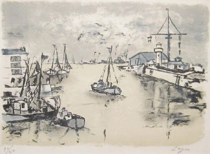 LAGAR, Celso (1891-1966) Vue du port Lithographie Signée en bas à droite: Lagar Numérotée...