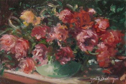 BOULANGER, Yvette (1932-) «Roses» Huile sur toile Signée en bas à droite: 95 Yvette...