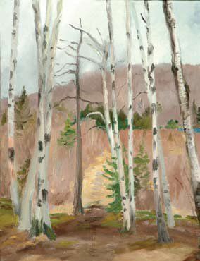 MUHLSTOCK, Louis CAS, LLD, CGP (1904-2001) Paysage aux arbres Huile sur panneau Landscape...