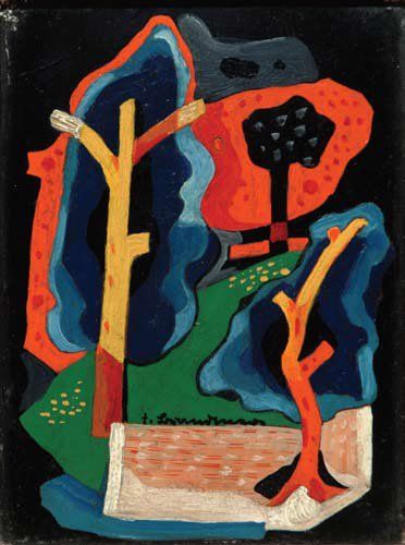 BRANDTNER, Fritz CGP, CSPNC, CSGA (1896-1969) «Trees» Huile sur isorel Signée en...