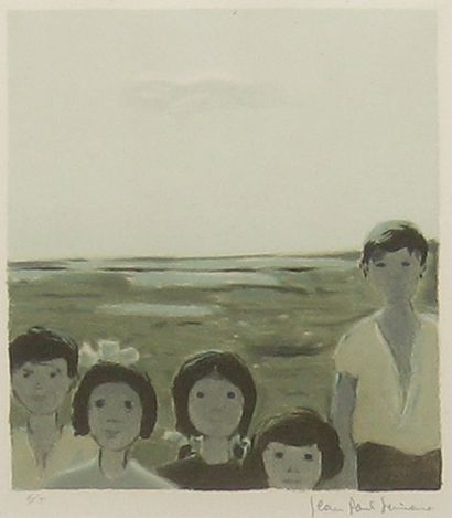 LEMIEUX, Jean-Paul (1904-1990) Les enfants sur la rive Photolithographie Signée en...