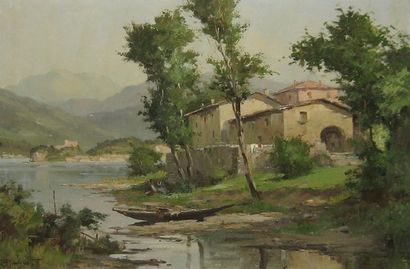 MAGROTTI, Ercole (1890-1967) Retour de pêche Huile sur toile Signée en bas à gauche:...