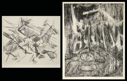 MONTPETIT, Guy (1938-) Ensemble de deux aquatintes représentant des abstractions...