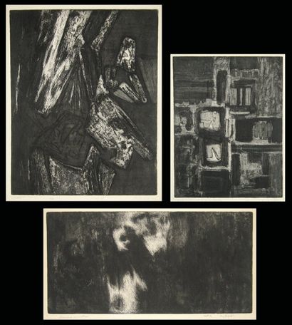 MONTPETIT, Guy (1938-) Ensemble de trois aquatintes représentant des abstractions...