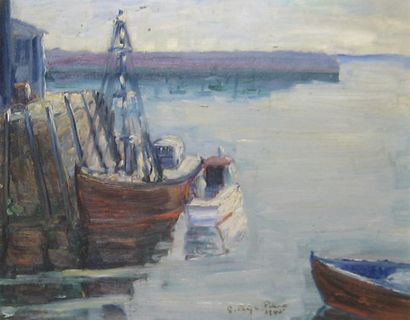 PAIGE-PINNEO, Georgina (1896-) Dans le port Huile sur carton Signée et datée en bas...