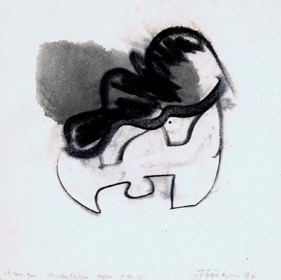 SIMONIN, Francine (1936-) «Chronique concentrique» Encre et fusain sur papier Signé...