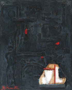 GIUNTA, Joseph (1911-2001) «Petit noire (sic)» Collage et huile sur panneau Signé...