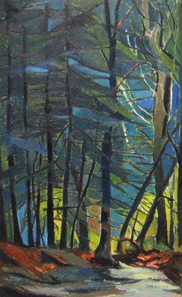 BRIANSKY, Rita (1925-) «Pine forest» Huile sur isorel Signée en bas à droite: R....