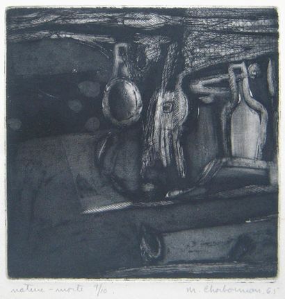 CHARBONNEAU, Monique (1928-) «Nature morte» Aquatinte Signée et datée en bas à droite:...