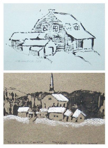 CHINNECK, J. Shirley (1928-) Ensemble de 2 oeuvres sur papier représentant des maisons...