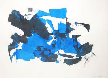DAUDELIN, Charles (1920-2001) Noir sur bleu, bleu sur noir Huile sur papier Signée...