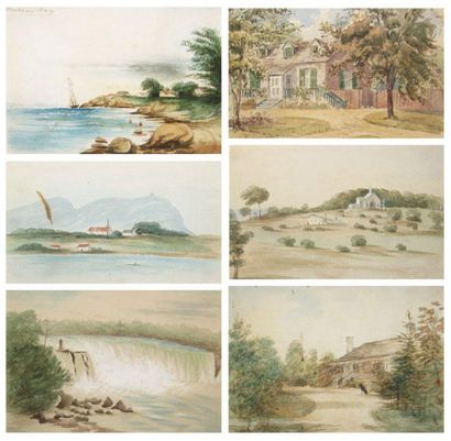 ÉCOLE CANADIENNE XIXème Ensemble de 6 aquarelles représentant des paysages canadiens...