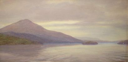 KILPIN, Legh Mulham (1853-1919) Fin de jour sur le lac Aquarelle sur papier Signée...
