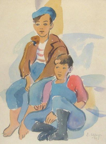 ALLEYN, Georges Edmund (1931-2004) Deux enfants Aquarelle sur papier Signée et datée...