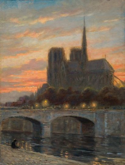 DELFOSSE, Georges Marie Joseph (1869-1939) «Notre-Dame de Paris» Circa 1914 Huile...