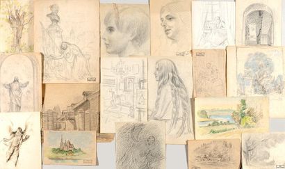 DELFOSSE, Georges Marie Joseph (1869-1939) Ensemble de 29 croquis et dessins représentant...