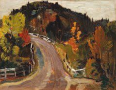 BOUCHARD, Lorne Holland (1913-1978) «Road from Tadoussac» Huile sur panneau de bois...