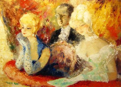 AERS, Marguerite (1918-1995) Mère et enfant à la rose Huile sur toile Signée en bas...
