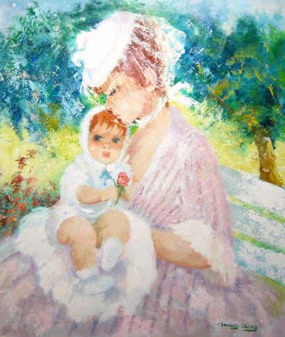 AERS, Marguerite (1918-1995) Femme et enfant Huile sur toile Signée en bas à droite:...