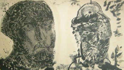 null Deux visages Lithographie Signée et datée en bas à droite: Cuevas, May-10-68...