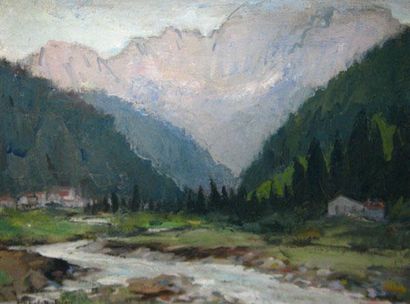 DUTRIEU, Michel (1910-1993) Près des montagnes Huile sur toile Signée en bas à gauche:...