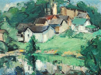 LEFORT, Marie Agnès (1891-1973) «Paysage Knowlton» Huile sur isorel Signée et datée...