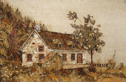 BOLDUC, Yvonne (1905-1983) Maison ancestrale Collage sur toile marouflé sur panneau...