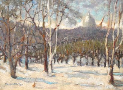 McLAUGHLIN, Isabel Grace (1903-2002) Paysage d'hiver Huile sur isorel Signée et datée...