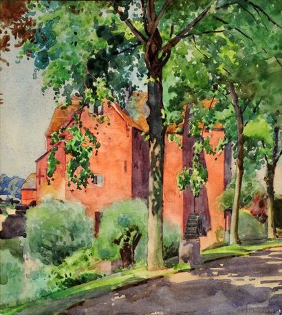 PHILLIPS, Walter Joseph (1884-1963) «Mill at Tewkesbury immortalized» Aquarelle Signée...