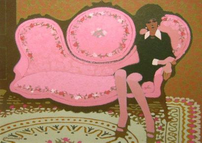 DUMAS, Antoine (1932-) Femme en rose Acrylique sur toile Signée et datée en bas à...