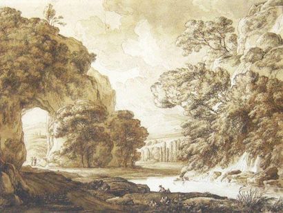 LORRAIN, Claude (1600-1682) Suiveur de/Follower of Paysage idyllique Dessin au lavis...