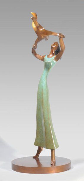 WERTHEIMER, Esther (1926-) La danse Bronze à patine brune et verte Signée et datée...