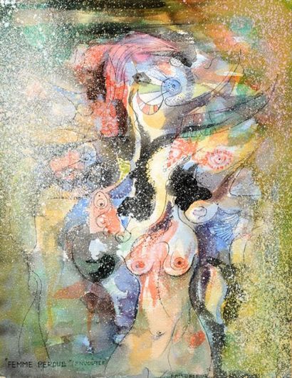 BELLEFLEUR, Léon (1910-2007) «Femme perdue (envoutée)» Aquarelle sur papier Signée...