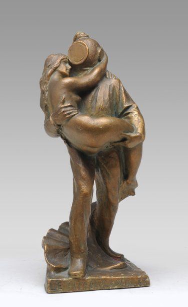 LALIBERTÉ, Alfred (1878-1953) «Le pêcheur de perle» Plâtre à patine dorée Signé au...