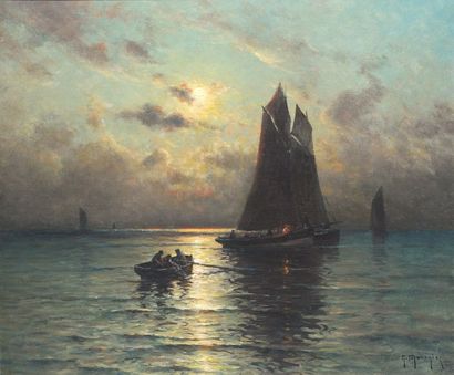 MARONIEZ, Georges Philibert Charles (1865-1933) Au clair de lune Huile sur toile...