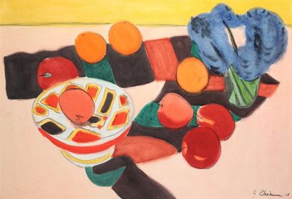 RHÉAUME, Jeanne Leblanc (1915-2000) «Fruits sur table» Huile sur isorel Signée et...