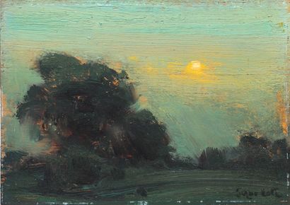 SUZOR-CÔTÉ, Marc-Aurèle de Foy (1869-1937) «Lever de lune» Huile sur panneau de bois...