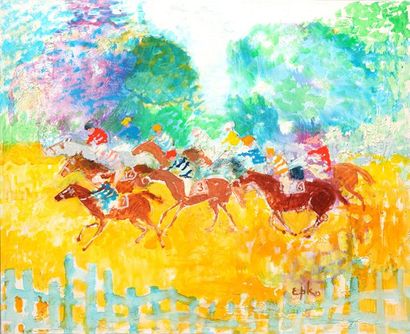 EPKO, Epko Williring dit (1928-) «Course de chevaux» Huile sur toile Signée en bas...