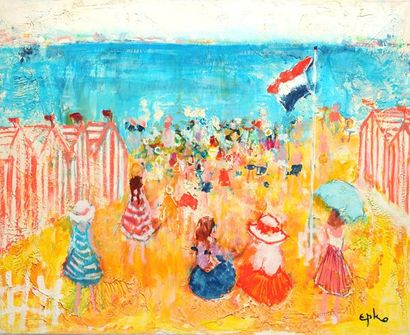 EPKO, Epko Williring dit (1928-) La plage Huile sur toile Signée en bas à droite:...