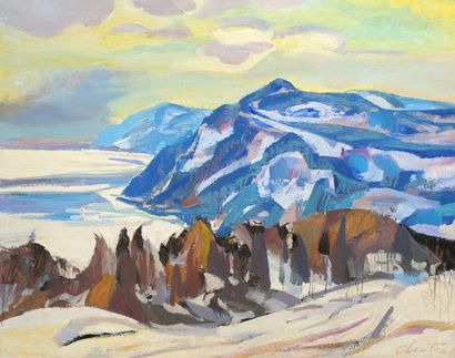 CLOUTIER, Albert Edward (1902-1965) «La rivière Saguenay» Huile sur isorel Signée...