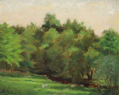 FRANCHÈRE, Joseph-Charles (1866-1921) «Lachine» Huile sur toile marouflée sur panneau...