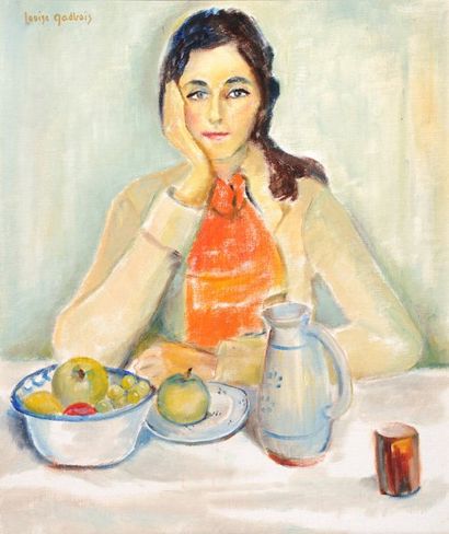 GADBOIS, Louise (1896-1985) Portrait d'une dame Huile sur carton-toile Signée en...