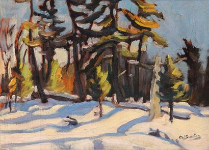 BURTON, Ralph W. (1905-1983) Paysage d'hiver Huile sur panneau de bois Signée en...